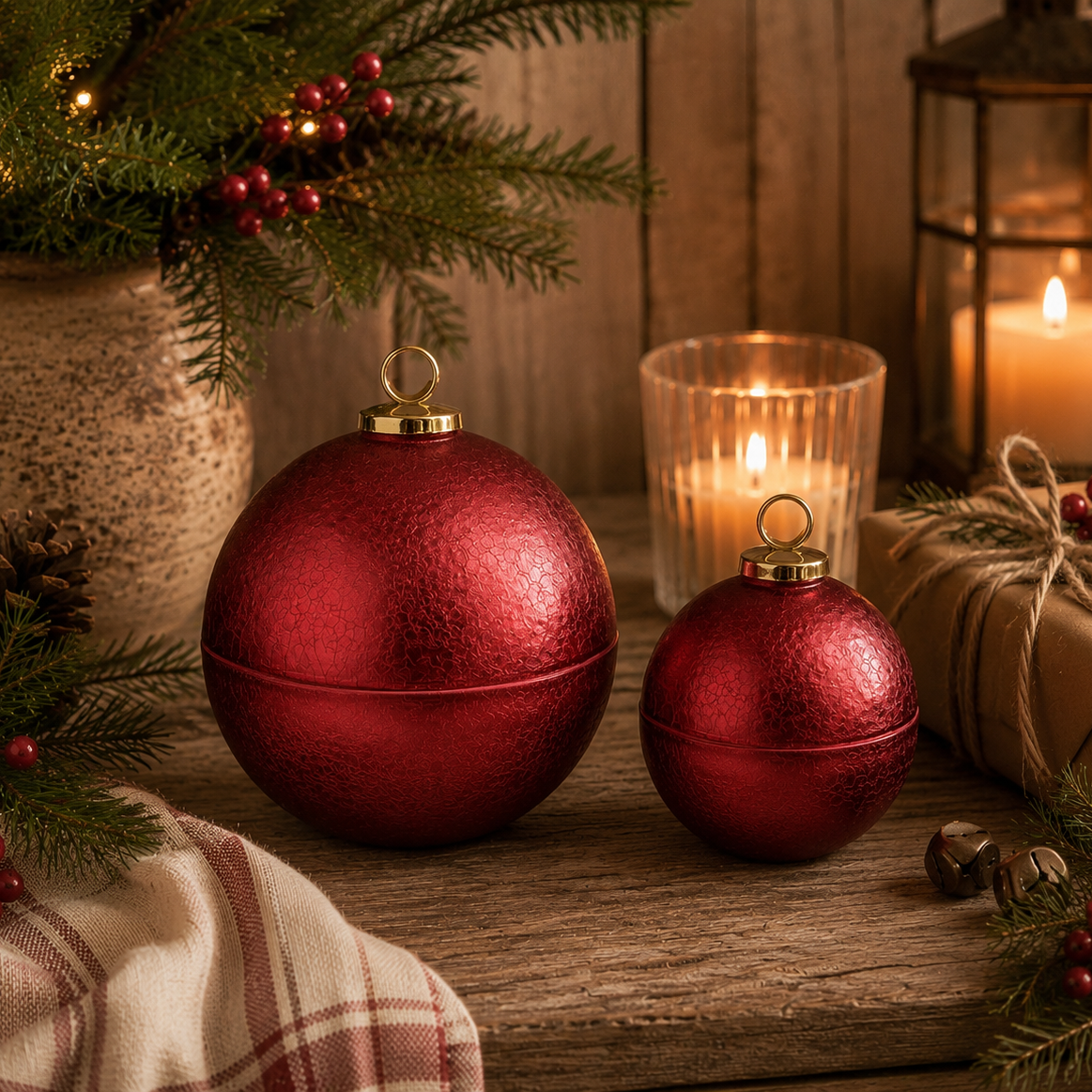 Rustic Christmas Bauble Candle Red