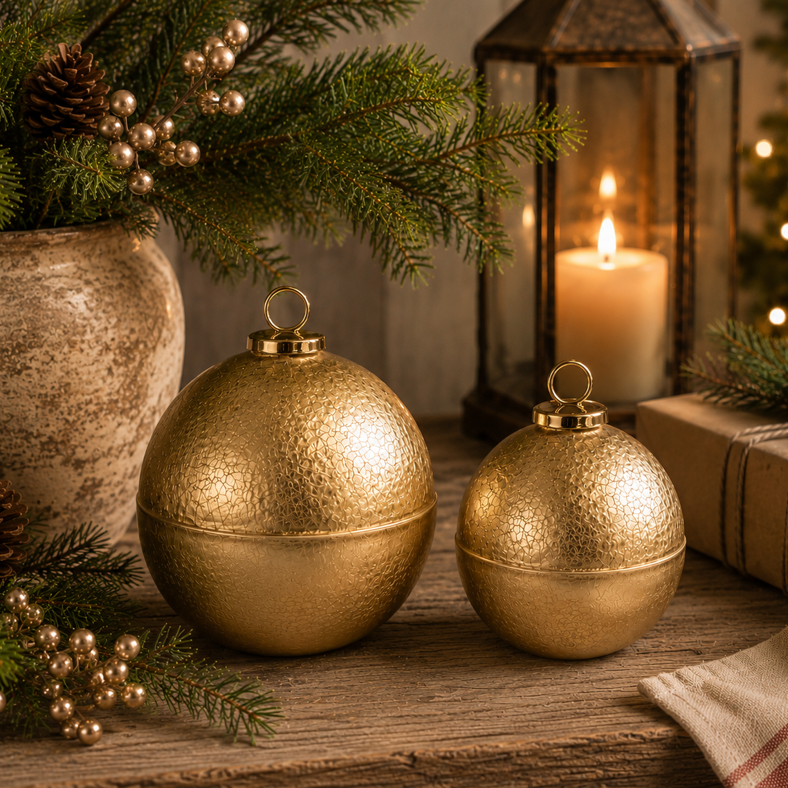 Rustic Christmas Bauble Candle Gold