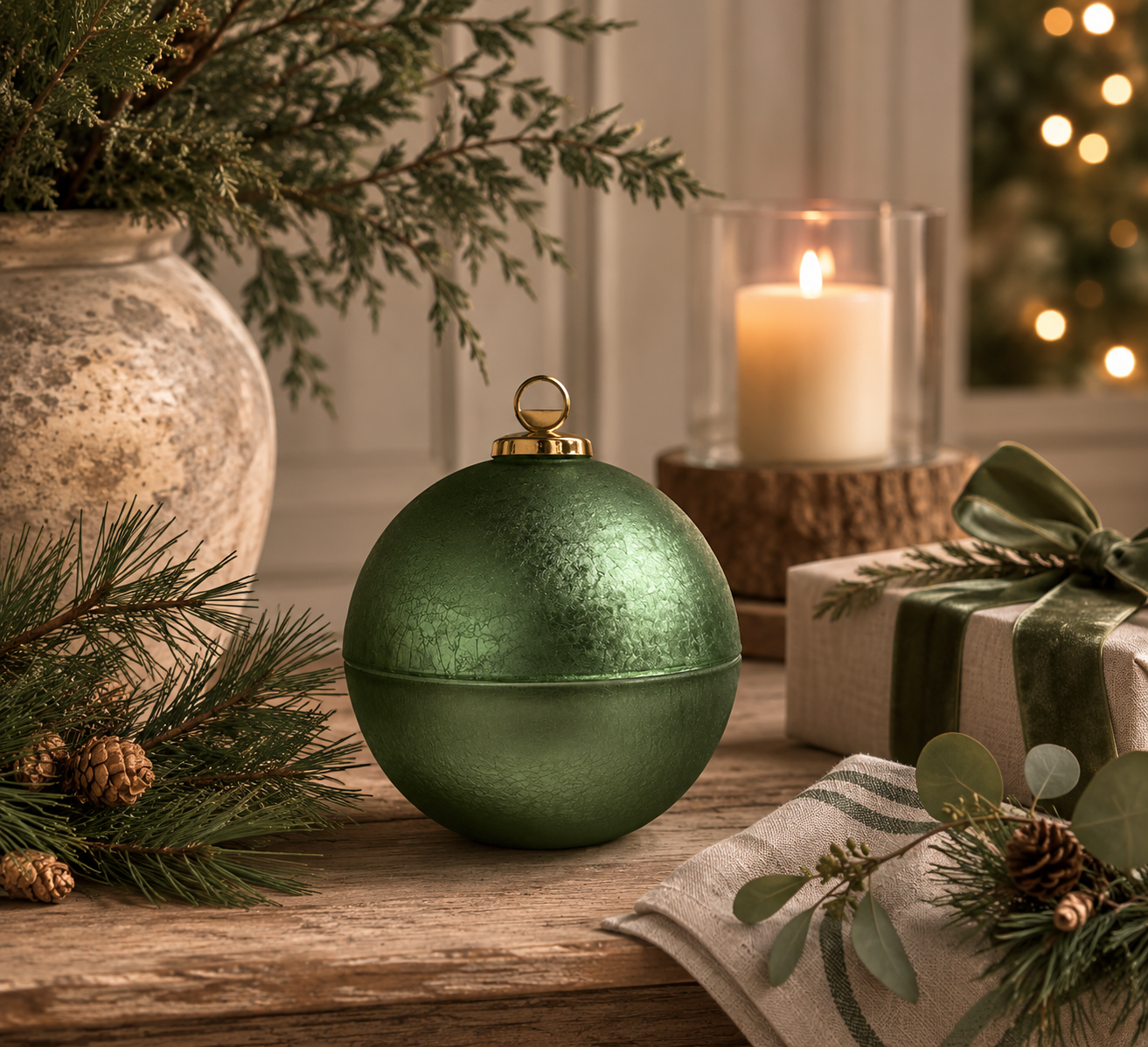 Rustic Bauble Candle Green
