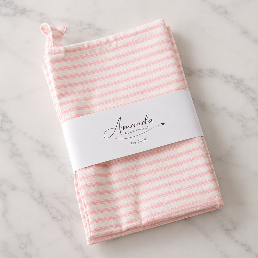 Marshmellow Ticking Tea Towel Set of Two