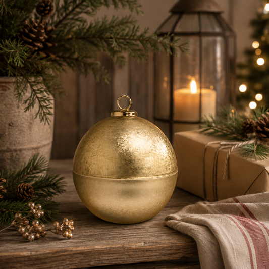 Rustic Christmas Bauble Candle Gold Large