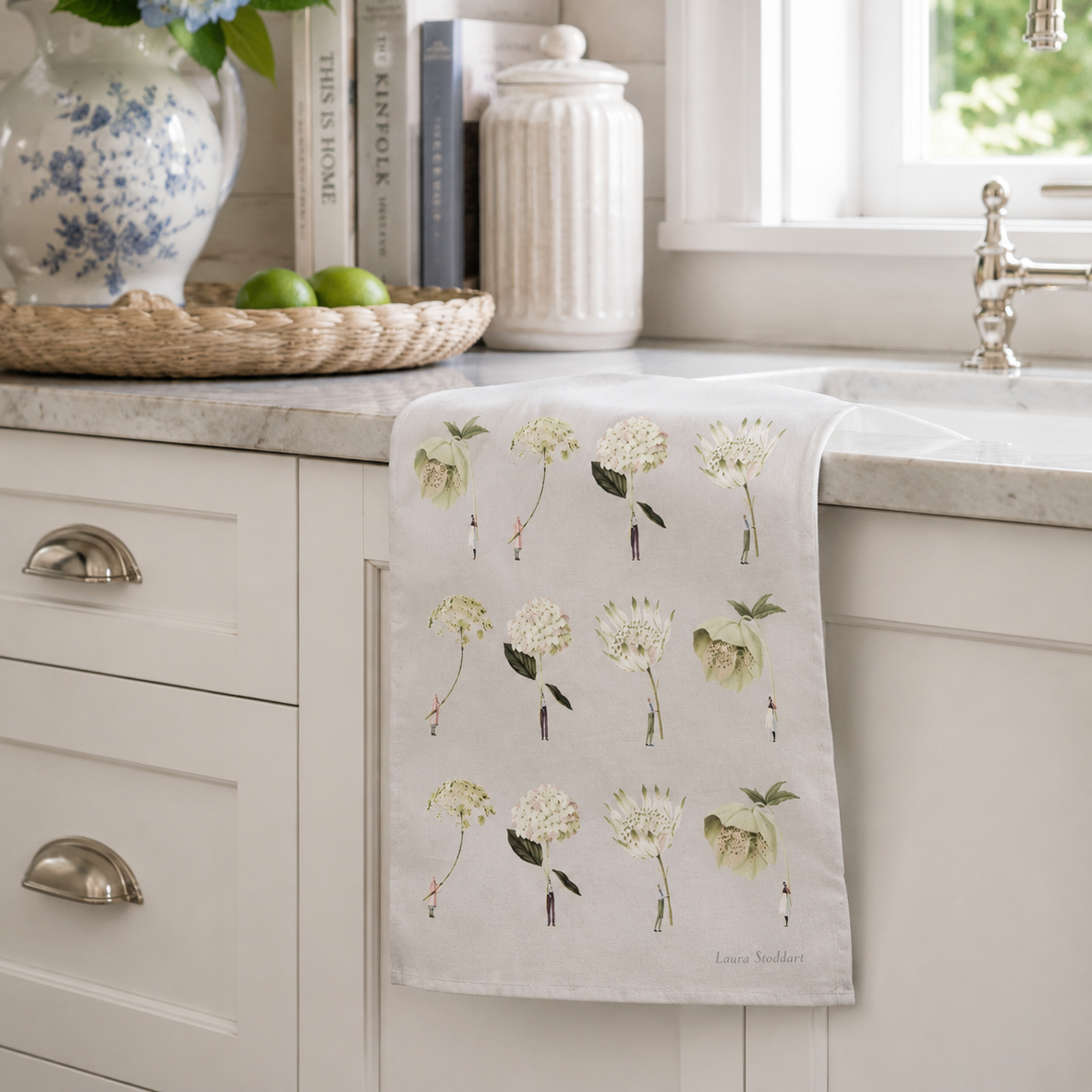 In Bloom Green Flowers Tee Towel