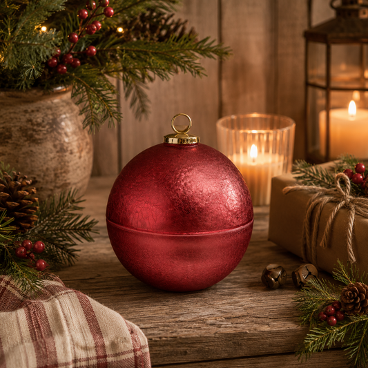 Rustic Christmas Bauble Candle Red Large